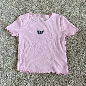 Hollister light pink ruffle sleeve tee